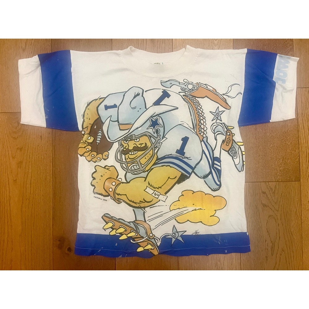 Vintage 1988 Dallas Cowboys T-Shirt Jack‎ Davis Art Caribe Rare Small Baby Tee
